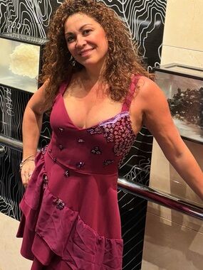 Women's Sleeveless Embellished Wine Dress